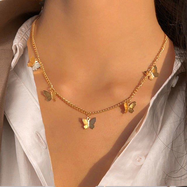 Punk Style Butterfly Choker Clavicle Necklace Jewelry Women Collares Gothic Hip Hop Link Chain Necklace Collares Mujer Jewlery