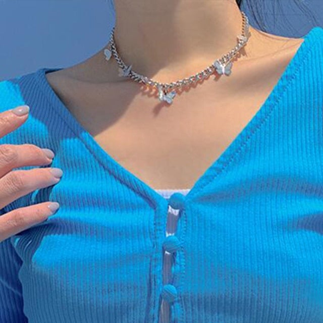 Punk Style Butterfly Choker Clavicle Necklace Jewelry Women Collares Gothic Hip Hop Link Chain Necklace Collares Mujer Jewlery