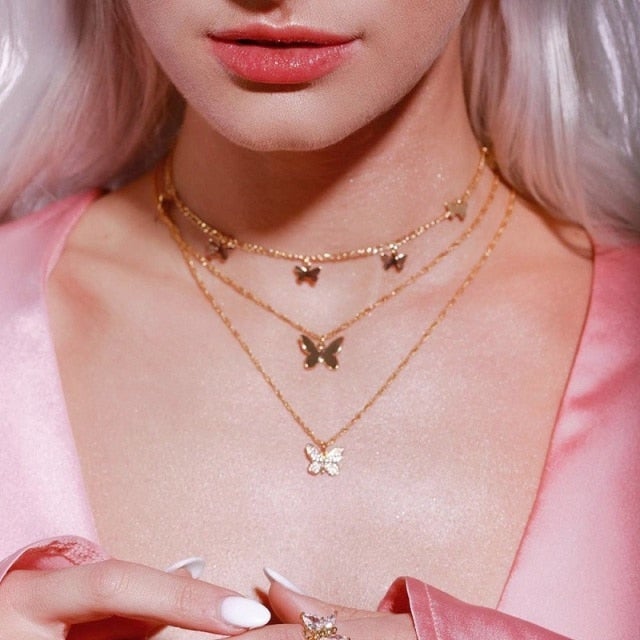 Punk Style Butterfly Choker Clavicle Necklace Jewelry Women Collares Gothic Hip Hop Link Chain Necklace Collares Mujer Jewlery