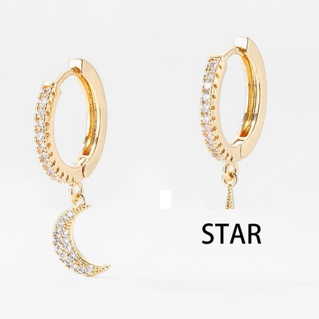 SIPENGJEL Fashion Gold Circle Hoop Earrings For Women Cross Star Moon Eye Drop Dangle Earrings Party Jewelry