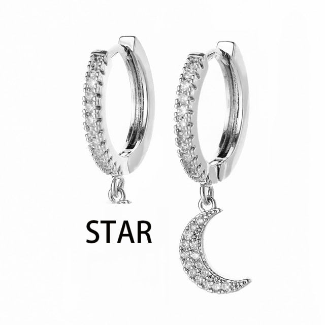 SIPENGJEL Fashion Gold Circle Hoop Earrings For Women Cross Star Moon Eye Drop Dangle Earrings Party Jewelry