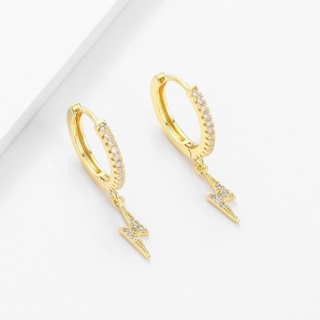 SIPENGJEL Fashion Gold Circle Hoop Earrings For Women Cross Star Moon Eye Drop Dangle Earrings Party Jewelry