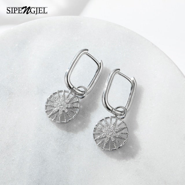 SIPENGJEL Fashion Gold Circle Hoop Earrings For Women Cross Star Moon Eye Drop Dangle Earrings Party Jewelry