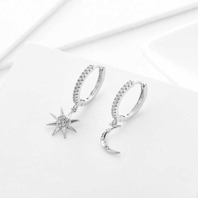 SIPENGJEL Fashion Gold Circle Hoop Earrings For Women Cross Star Moon Eye Drop Dangle Earrings Party Jewelry