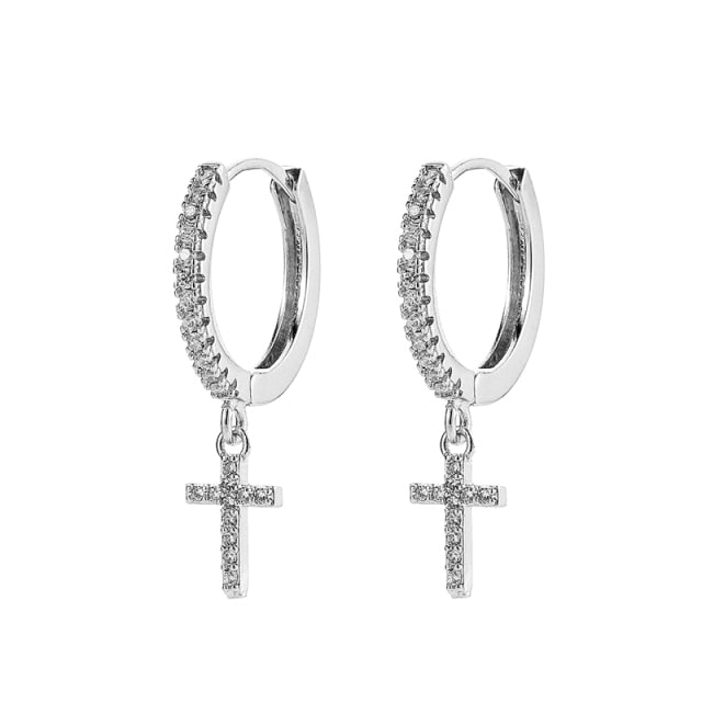 SIPENGJEL Fashion Gold Circle Hoop Earrings For Women Cross Star Moon Eye Drop Dangle Earrings Party Jewelry
