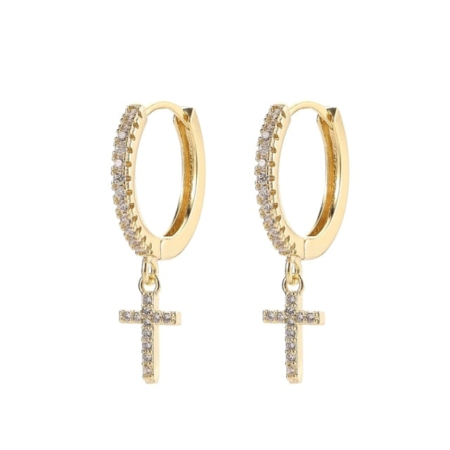 SIPENGJEL Fashion Gold Circle Hoop Earrings For Women Cross Star Moon Eye Drop Dangle Earrings Party Jewelry