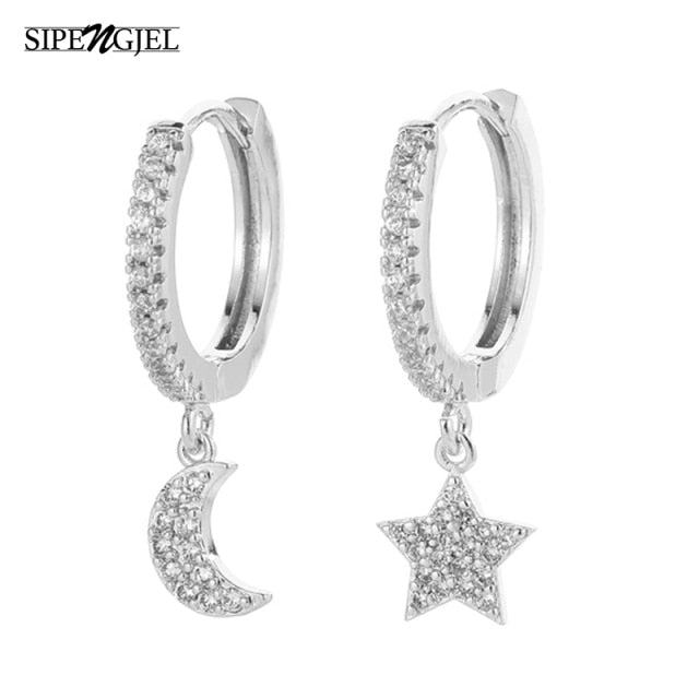 SIPENGJEL Fashion Gold Circle Hoop Earrings For Women Cross Star Moon Eye Drop Dangle Earrings Party Jewelry