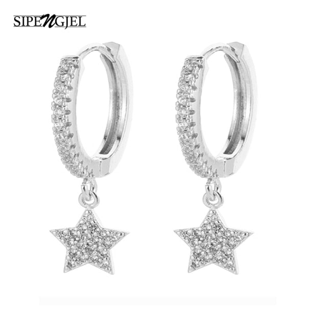 SIPENGJEL Fashion Gold Circle Hoop Earrings For Women Cross Star Moon Eye Drop Dangle Earrings Party Jewelry