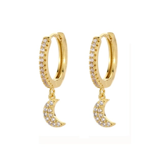 SIPENGJEL Fashion Gold Circle Hoop Earrings For Women Cross Star Moon Eye Drop Dangle Earrings Party Jewelry