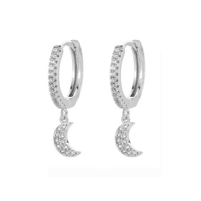 SIPENGJEL Fashion Gold Circle Hoop Earrings For Women Cross Star Moon Eye Drop Dangle Earrings Party Jewelry
