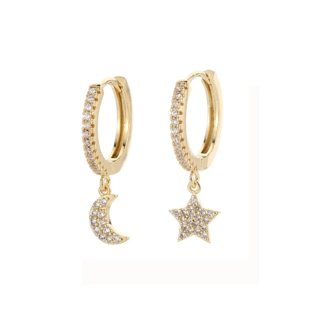 SIPENGJEL Fashion Gold Circle Hoop Earrings For Women Cross Star Moon Eye Drop Dangle Earrings Party Jewelry