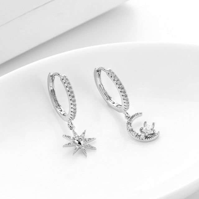 SIPENGJEL Fashion Gold Circle Hoop Earrings For Women Cross Star Moon Eye Drop Dangle Earrings Party Jewelry