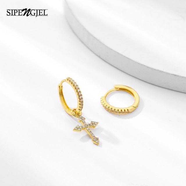 SIPENGJEL Fashion Gold Circle Hoop Earrings For Women Cross Star Moon Eye Drop Dangle Earrings Party Jewelry