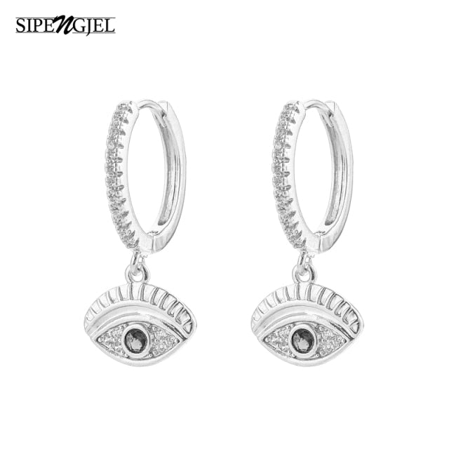SIPENGJEL Fashion Gold Circle Hoop Earrings For Women Cross Star Moon Eye Drop Dangle Earrings Party Jewelry