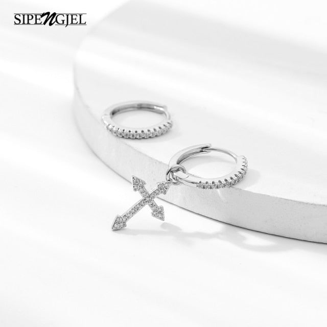 SIPENGJEL Fashion Gold Circle Hoop Earrings For Women Cross Star Moon Eye Drop Dangle Earrings Party Jewelry
