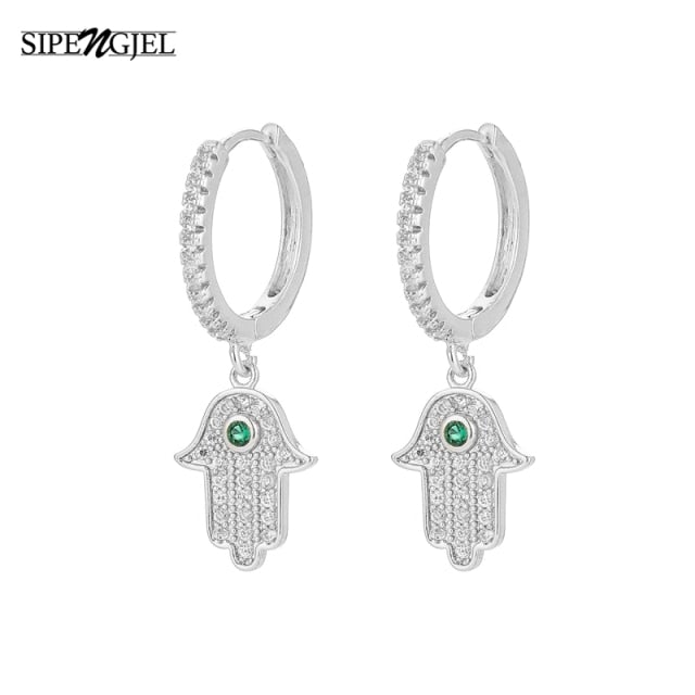 SIPENGJEL Fashion Gold Circle Hoop Earrings For Women Cross Star Moon Eye Drop Dangle Earrings Party Jewelry