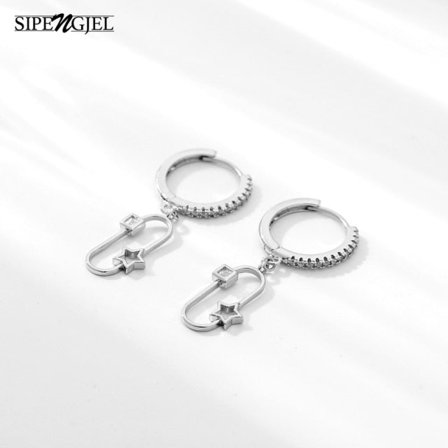 SIPENGJEL Fashion Gold Circle Hoop Earrings For Women Cross Star Moon Eye Drop Dangle Earrings Party Jewelry