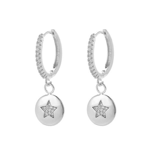 SIPENGJEL Fashion Gold Circle Hoop Earrings For Women Cross Star Moon Eye Drop Dangle Earrings Party Jewelry