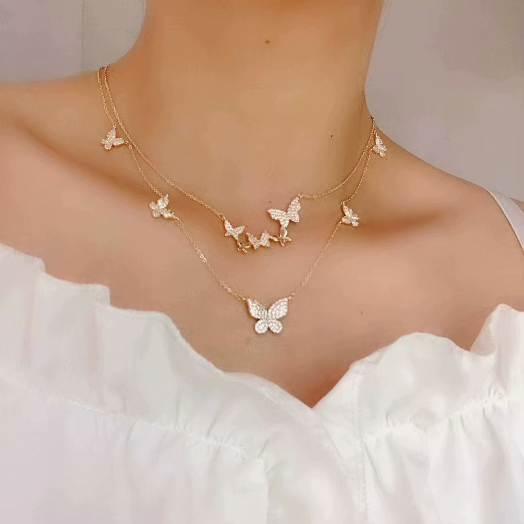 Luxury Cubic Zircon Butterfly Pendant&necklaces for Women Delicate Jewelry 14K Gold Plated Chain Choker Necklaces