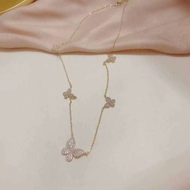 Luxury Cubic Zircon Butterfly Pendant&necklaces for Women Delicate Jewelry 14K Gold Plated Chain Choker Necklaces