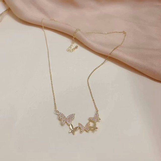Luxury Cubic Zircon Butterfly Pendant&necklaces for Women Delicate Jewelry 14K Gold Plated Chain Choker Necklaces