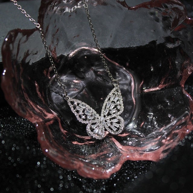Luxury Cubic Zircon Butterfly Pendant&necklaces for Women Delicate Jewelry 14K Gold Plated Chain Choker Necklaces