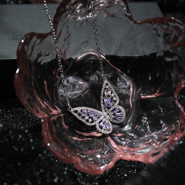 Luxury Cubic Zircon Butterfly Pendant&necklaces for Women Delicate Jewelry 14K Gold Plated Chain Choker Necklaces