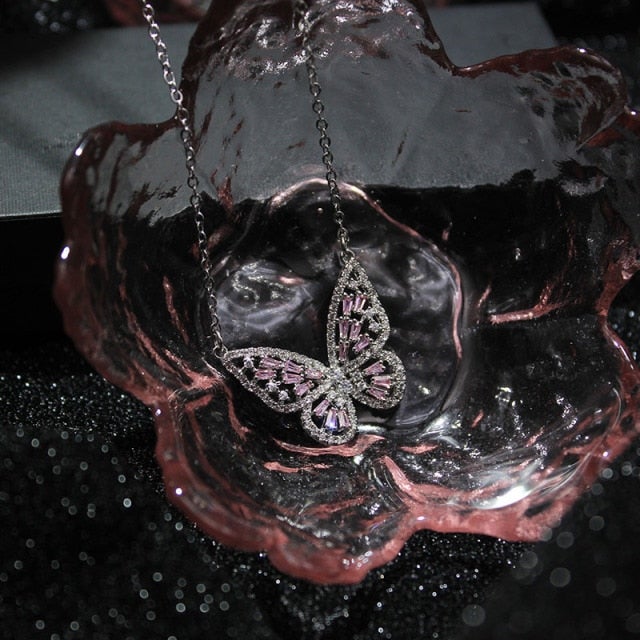 Luxury Cubic Zircon Butterfly Pendant&necklaces for Women Delicate Jewelry 14K Gold Plated Chain Choker Necklaces