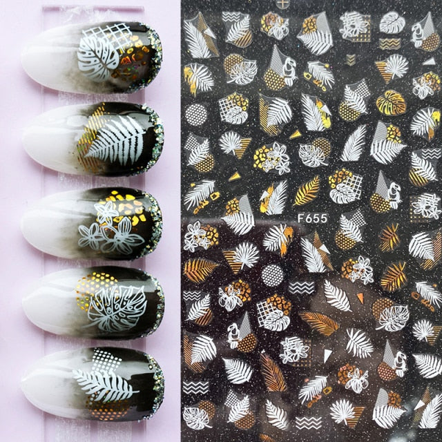 Summer Tropical Beach Coconut Tree Slippers 3D Nail Sticker Leaves Shell Transfer Decals Slider Decoration Manicures