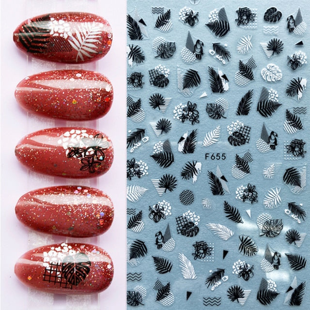 Summer Tropical Beach Coconut Tree Slippers 3D Nail Sticker Leaves Shell Transfer Decals Slider Decoration Manicures