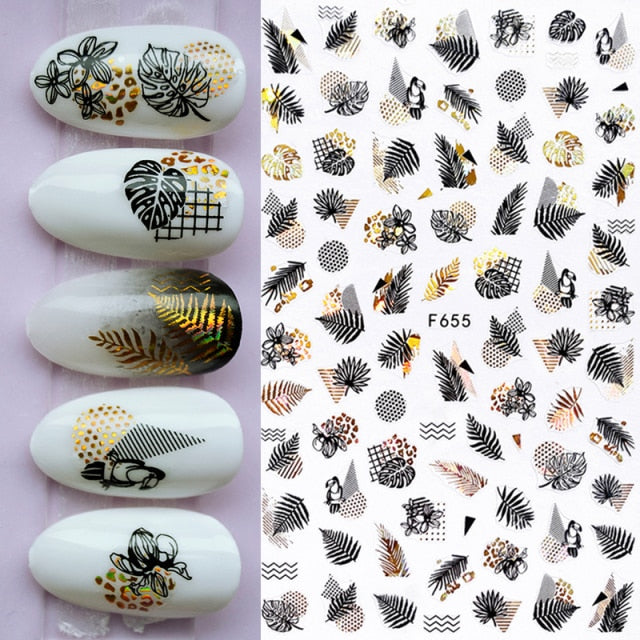 Summer Tropical Beach Coconut Tree Slippers 3D Nail Sticker Leaves Shell Transfer Decals Slider Decoration Manicures
