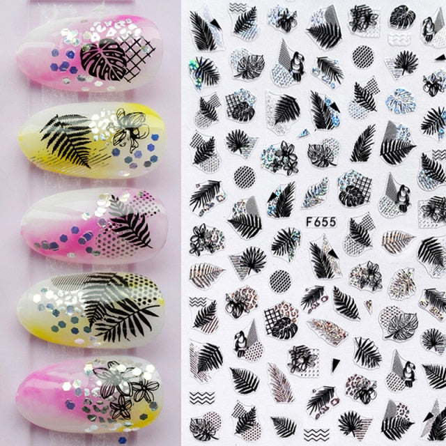 Summer Tropical Beach Coconut Tree Slippers 3D Nail Sticker Leaves Shell Transfer Decals Slider Decoration Manicures