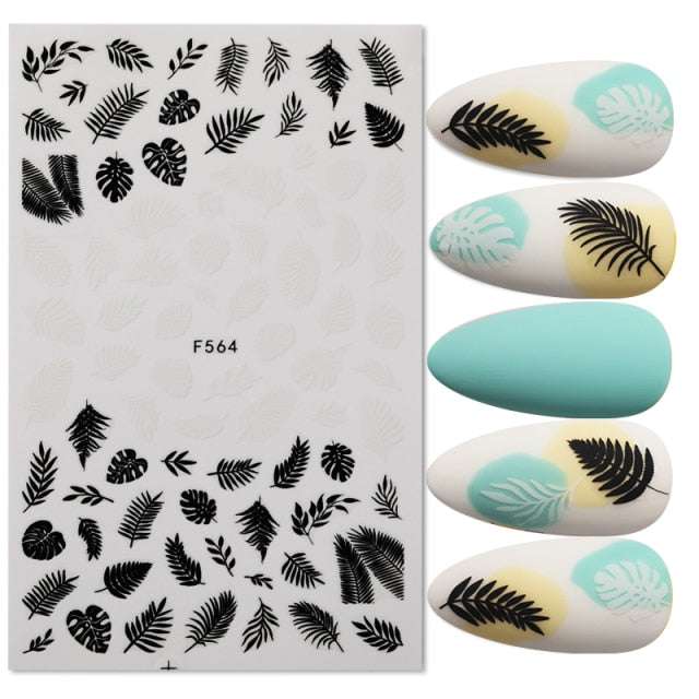 Summer Tropical Beach Coconut Tree Slippers 3D Nail Sticker Leaves Shell Transfer Decals Slider Decoration Manicures