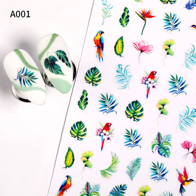Summer Tropical Beach Coconut Tree Slippers 3D Nail Sticker Leaves Shell Transfer Decals Slider Decoration Manicures