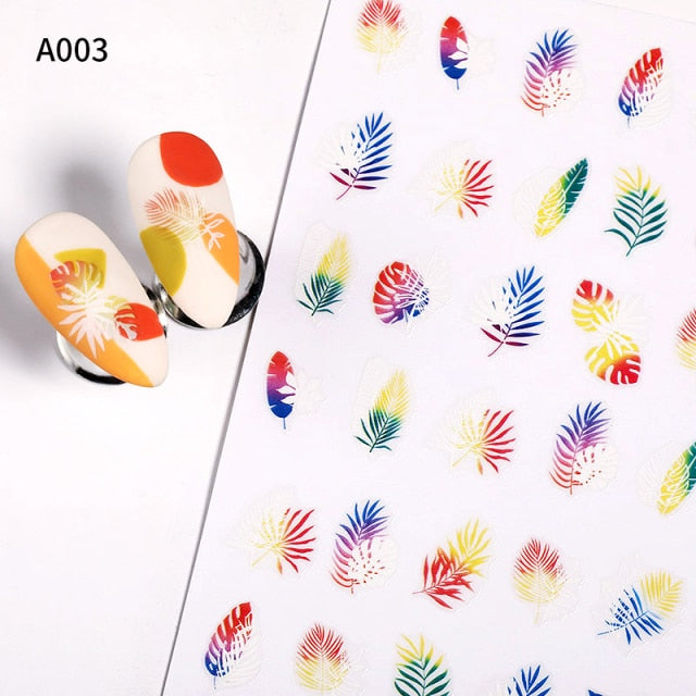 Summer Tropical Beach Coconut Tree Slippers 3D Nail Sticker Leaves Shell Transfer Decals Slider Decoration Manicures