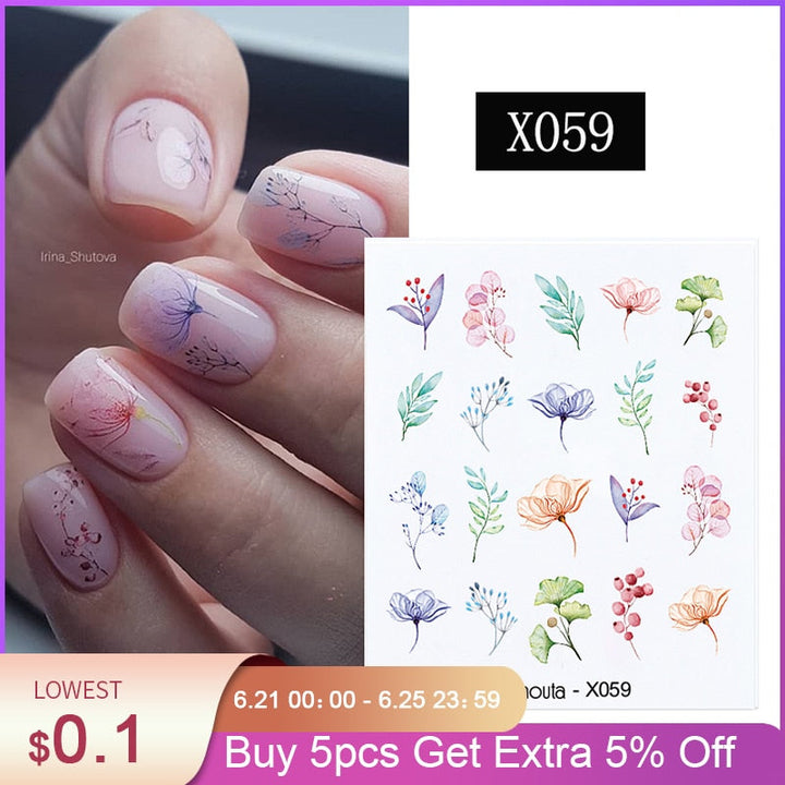 Harunouta Spring Simple Green Theme Water Decal Sticker Flower Leaf Tree Summer DIY Slider For Manicuring Nail Art Watermarks