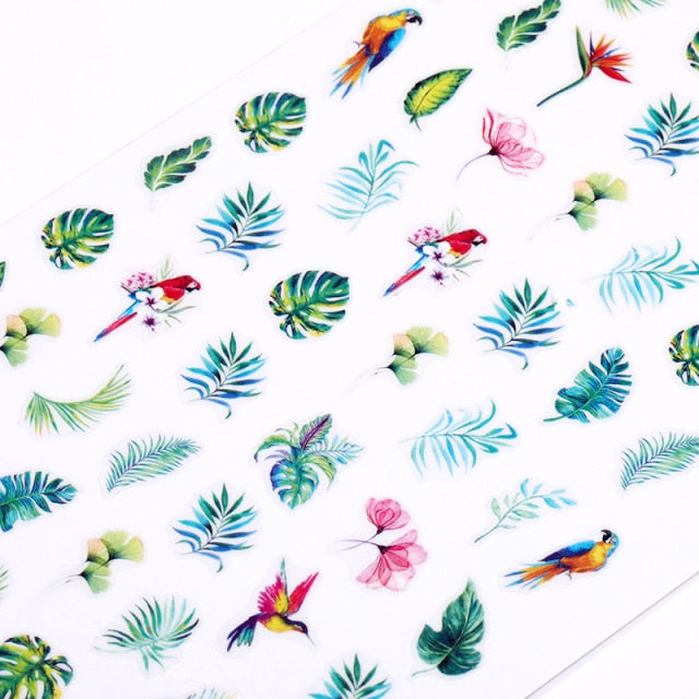 1PC Leaves Flowers Ink Blooming Nail Sticker 3D Geometric Lines Decals Summer DIY Slider For Manicuring Nail Art Watermarks