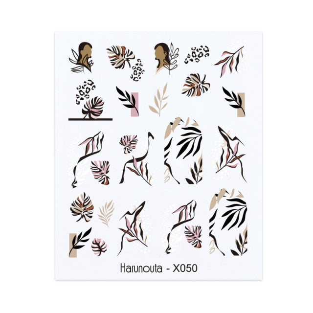 1PC Leaves Flowers Ink Blooming Nail Sticker 3D Geometric Lines Decals Summer DIY Slider For Manicuring Nail Art Watermarks