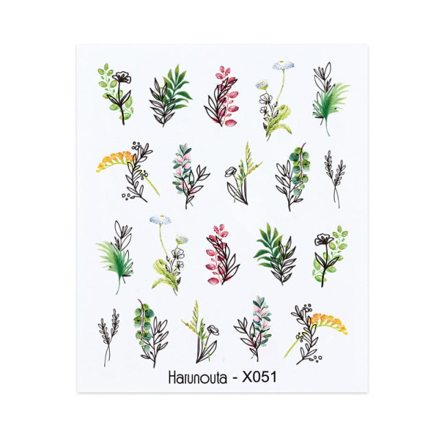 1PC Leaves Flowers Ink Blooming Nail Sticker 3D Geometric Lines Decals Summer DIY Slider For Manicuring Nail Art Watermarks