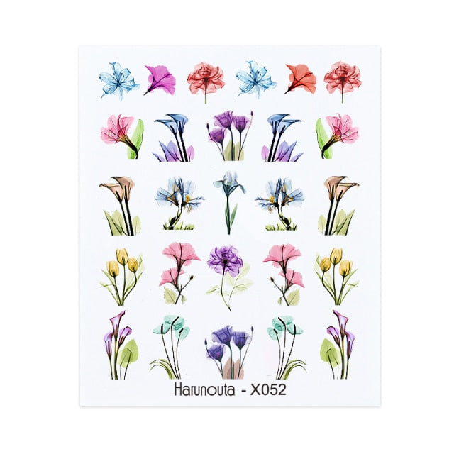 1PC Leaves Flowers Ink Blooming Nail Sticker 3D Geometric Lines Decals Summer DIY Slider For Manicuring Nail Art Watermarks