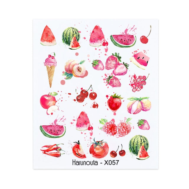 1PC Leaves Flowers Ink Blooming Nail Sticker 3D Geometric Lines Decals Summer DIY Slider For Manicuring Nail Art Watermarks
