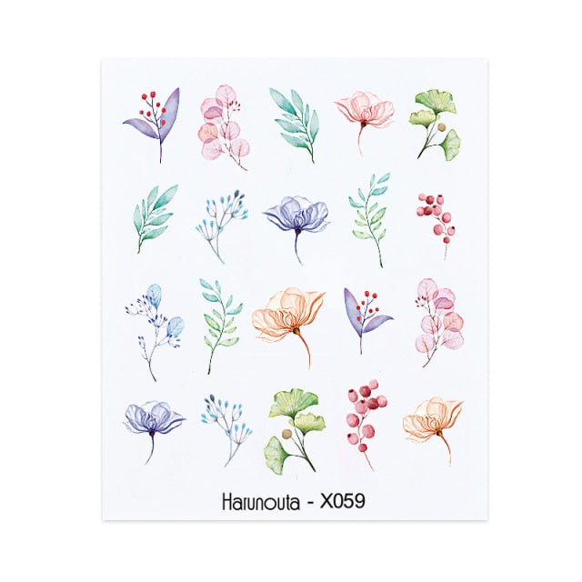 1PC Leaves Flowers Ink Blooming Nail Sticker 3D Geometric Lines Decals Summer DIY Slider For Manicuring Nail Art Watermarks