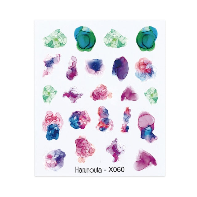1PC Leaves Flowers Ink Blooming Nail Sticker 3D Geometric Lines Decals Summer DIY Slider For Manicuring Nail Art Watermarks