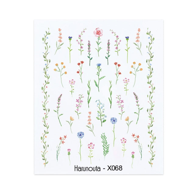1PC Leaves Flowers Ink Blooming Nail Sticker 3D Geometric Lines Decals Summer DIY Slider For Manicuring Nail Art Watermarks