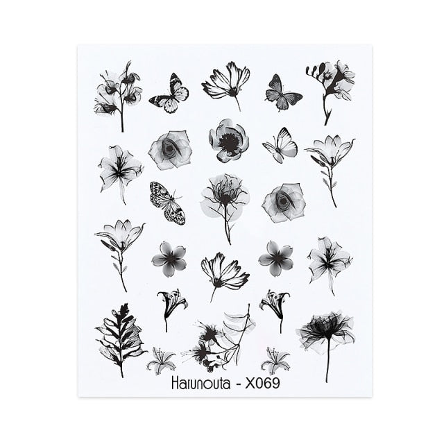 1PC Leaves Flowers Ink Blooming Nail Sticker 3D Geometric Lines Decals Summer DIY Slider For Manicuring Nail Art Watermarks