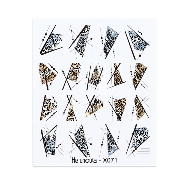 1PC Leaves Flowers Ink Blooming Nail Sticker 3D Geometric Lines Decals Summer DIY Slider For Manicuring Nail Art Watermarks