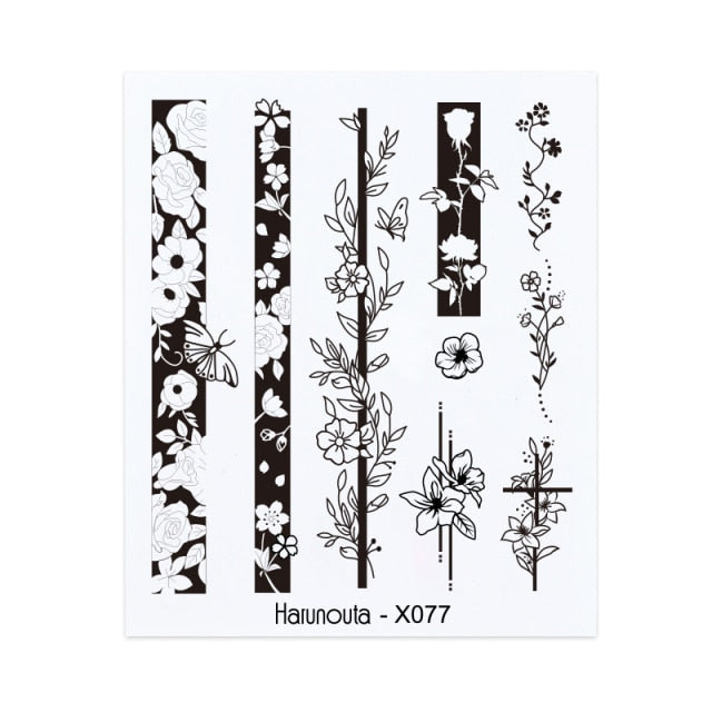1PC Leaves Flowers Ink Blooming Nail Sticker 3D Geometric Lines Decals Summer DIY Slider For Manicuring Nail Art Watermarks