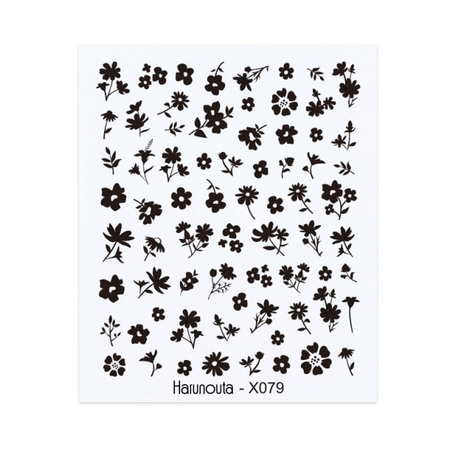 1PC Leaves Flowers Ink Blooming Nail Sticker 3D Geometric Lines Decals Summer DIY Slider For Manicuring Nail Art Watermarks