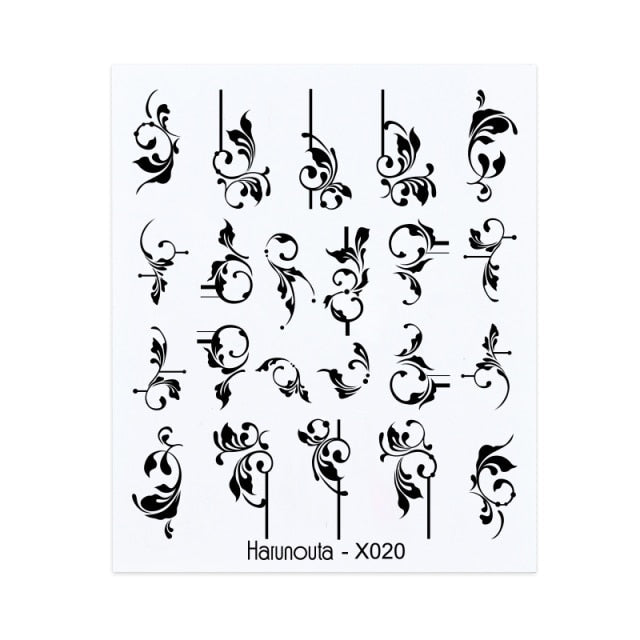 1PC Leaves Flowers Ink Blooming Nail Sticker 3D Geometric Lines Decals Summer DIY Slider For Manicuring Nail Art Watermarks