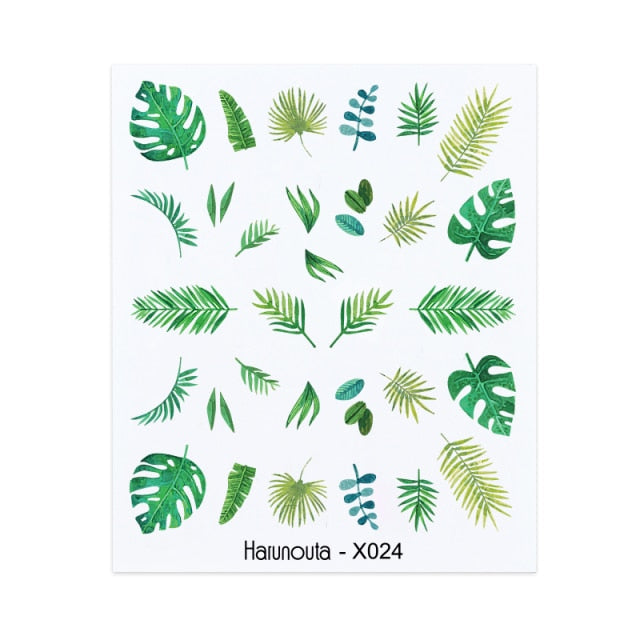 1PC Leaves Flowers Ink Blooming Nail Sticker 3D Geometric Lines Decals Summer DIY Slider For Manicuring Nail Art Watermarks